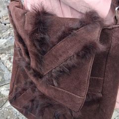 Vintage-Style Brown Faux Suede Messenger Crossbody Bag