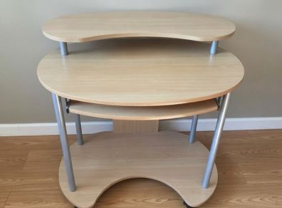 Modern Mobile Computer Desk with Keyboard Tray & Monitor Shelf