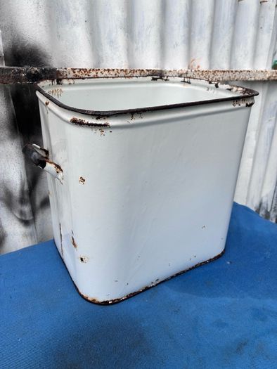 Vintage white enamel bread bin