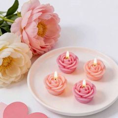 Beautiful Rose-Shaped Candle Set in Wood Box - Perfect Gift