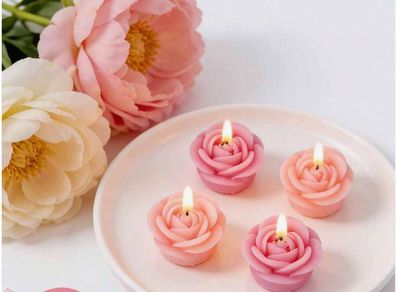 Beautiful Rose-Shaped Candle Set in Wood Box - Perfect Gift