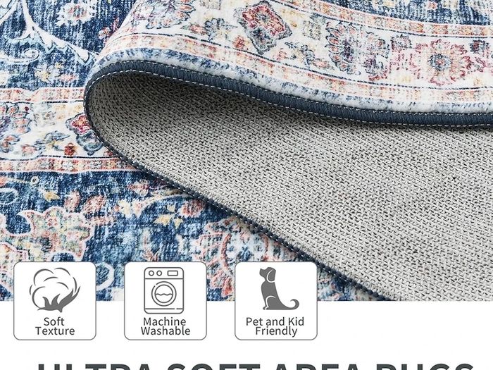Rugs Living Room Large 160x230 cm Boho Vintage Area Rug Traditional Oriental Carpet Machine Washable Rugs Anti Slip Low Pile Rug Home Decor Office Carpet, Blue