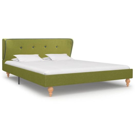 Bed Frame Green Fabric 135x190 cm