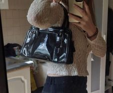 Clarks black patent leather handbag - 60s style