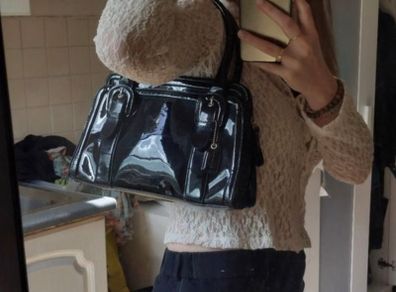 Clarks black patent leather handbag - 60s style