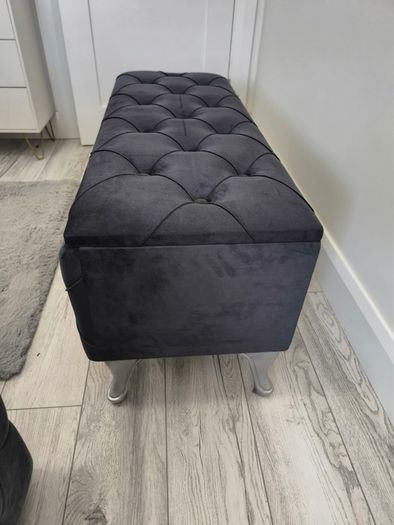 Luxury Charcoal Grey Velvet Storage Ottoman / Blanket Box