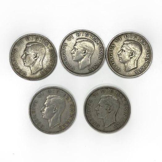 5x 1947 Two Shillings (Florins) George VI - UK Pre-Decimal Coins