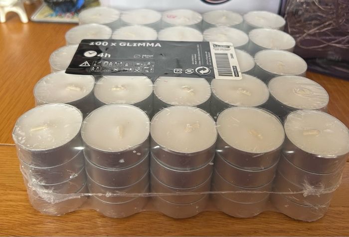 IKEA GLIMMA unscented tealight candles in a 100-pac