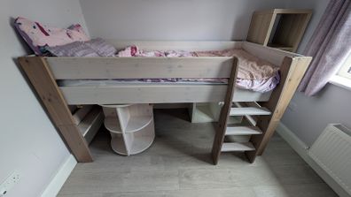 Popsicle mid-high bunk bed with integrated desk