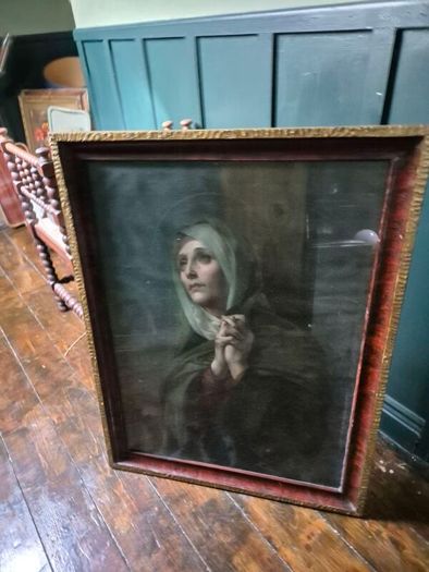 Vintage 1934 large print Mater Dolorosa glass wood framed