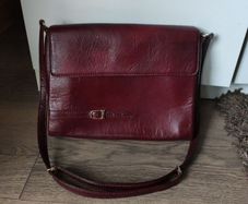 RARE Vintage "Three Bags of Finland" Burgundy Genuine Leather Crossbody / Shoulder Bag