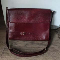 RARE Vintage "Three Bags of Finland" Burgundy Genuine Leather Crossbody / Shoulder Bag