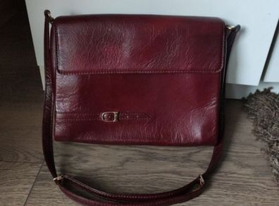 RARE Vintage "Three Bags of Finland" Burgundy Genuine Leather Crossbody / Shoulder Bag