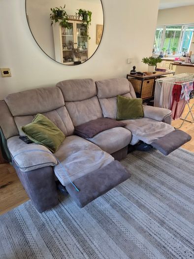 DFS 3-seater couch-power recliner+armchair +footstool