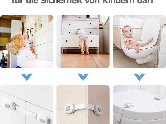 Premium Baby Cabinet Lock, Pack of 6 Child Safety for Cupboard, Drawers, Refrigerator, Toilet Seat with Strong Adhesive, No Drilling Required Cupboard Lock