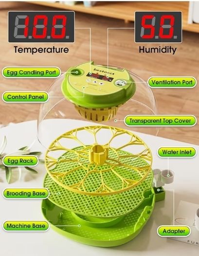 Incubators for Hatching Eggs,12 Egg Incubator with Automatic Egg Turning and Humidity Control,Egg Candler,Air Vent,360  Viewing for Chicken,Quail Eggs,Ideal for Farm,Classroom,Home