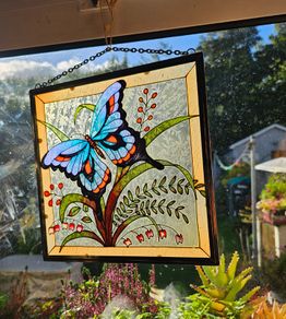 Tiffany Style Stained Glass Butterfly Panel - Window Hanging / Suncatcher  , window decoration