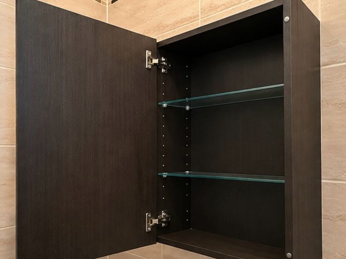 Wall Mounted Mirrored Bathroom Cabinet Dark Wood Effect