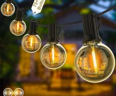 Lights Outdoor 150Ft, LED Outdoor String Lights Mains Powered Waterproof Garden Lights with 75+2 Shatterproof Plastic G40 Bulbs for Party, Patio, Wedding, Party, Terrace