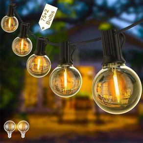Lights Outdoor 150Ft, LED Outdoor String Lights Mains Powered Waterproof Garden Lights with 75+2 Shatterproof Plastic G40 Bulbs for Party, Patio, Wedding, Party, Terrace