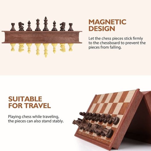 NEW SALE | Chess Set and Draughts Board Games 2 in 1 | Magnetic Chess Checkers Board Toys | Travel Folding Board and Chess Piece for Kids and Adult (25x25cm)