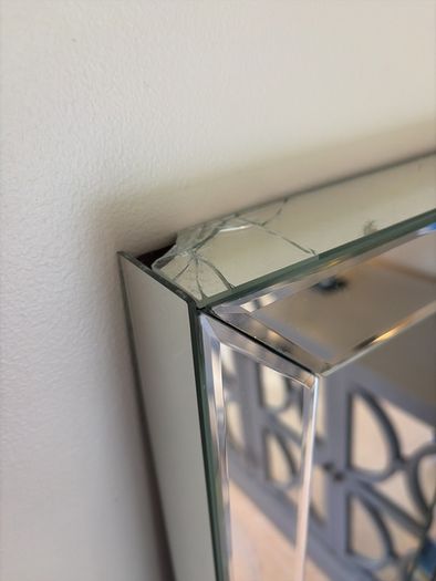 Tall Bevelled Mirror with Mirrored Frame Originally 399  Damaged