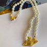 Saturn Pearl Necklace, Pearl Necklace,Gold and Silver color Image 5