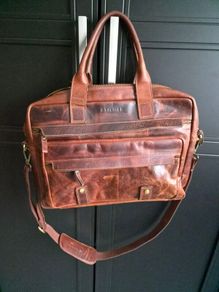 STILORD Genuine Leather Vintage Laptop Briefcase Messenger Bag Brown