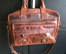 STILORD Genuine Leather Vintage Laptop Briefcase Messenger Bag Brown