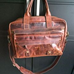 STILORD Genuine Leather Vintage Laptop Briefcase Messenger Bag Brown