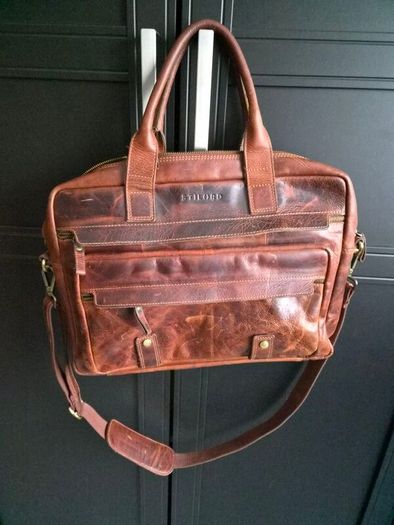STILORD Genuine Leather Vintage Laptop Briefcase Messenger Bag Brown