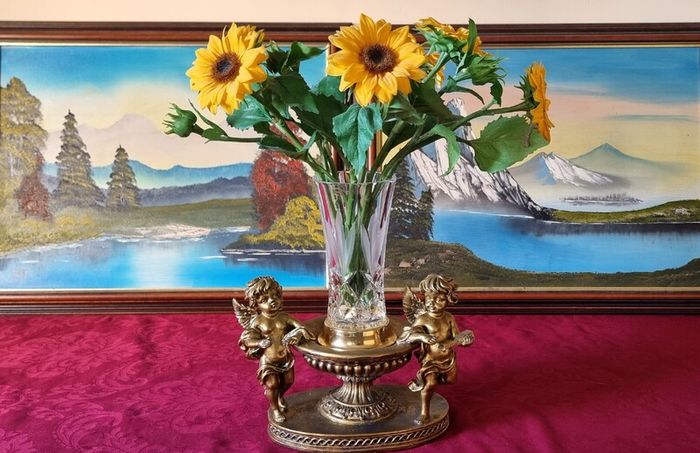 Antique Cherub Gold Effect Ornamental Pedestal Metal Candle Holder Pedestal Stand Made In Spain