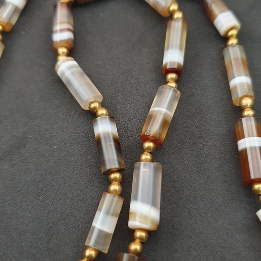 Authentic Antique Yemeni Banded Agate Beads Necklace 22 inches