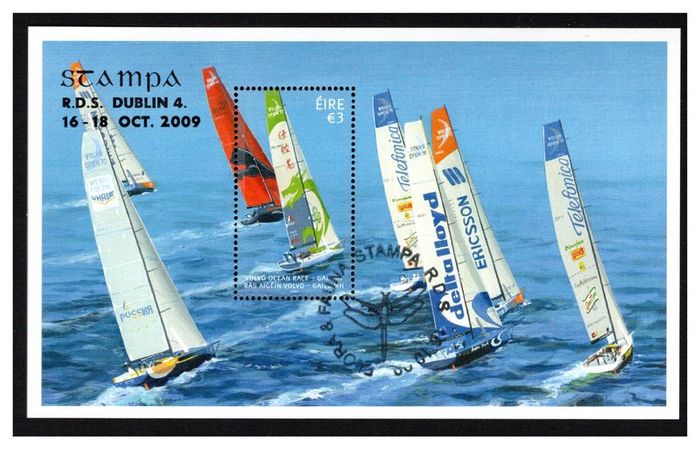 2009 Ireland Stampa Public Souvenir overprinting Volvo Ocean Race Commemorative Stamp Miniature Sheet with show cancel of the 16th October 2009