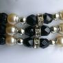 Vintage Necklace Three Strand Beaded Gold Black Grey White Vintage Image 3