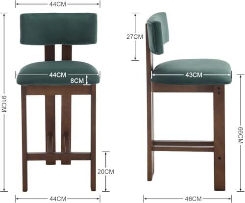 Set of 2 Velvet Bar Stools Wooden Kitchen Stools with Backrest