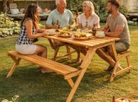 main image for ad 2 in 1 Picnic Table Bench Convertible Foldable Wooden Garden Patio Seating 4 Seater