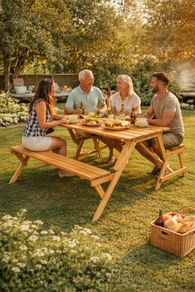 2 in 1 Picnic Table Bench Convertible Foldable Wooden Garden Patio Seating 4 Seater