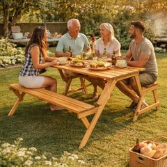 2 in 1 Picnic Table Bench Convertible Foldable Wooden Garden Patio Seating 4 Seater