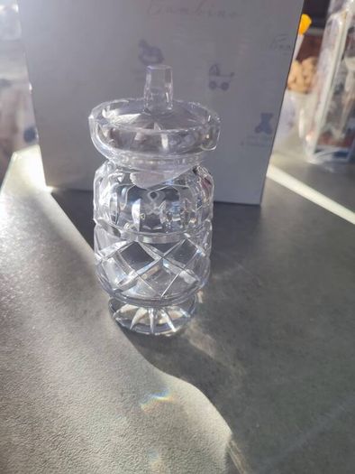 Vtg Galway Lead Crystal Rathmore Footed Condiment Jar & Lid Honey Pot Clear RARE