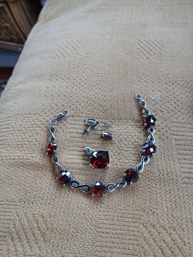 Sterling Silver with Rubies. 3 pieces