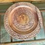 Beautiful vintage hand-carved wooden tray featuring an intricate floral border and a decorative brass inlay geometric star motif in the centre. The craftsmanship is detailed and very tactile, giving this piece a rich, warm character. The tray is solid and Image 8