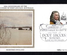 1982 Great Britain Benham Silke Cover showing  180th Anniversary of the Discovery of Port Lincoln, Australia tying 19 1/2p Admiral Blake and Triumph commemorative stamp