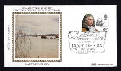 1982 Great Britain Benham Silke Cover showing  180th Anniversary of the Discovery of Port Lincoln, Australia tying 19 1/2p Admiral Blake and Triumph commemorative stamp