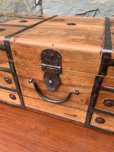 Vintage Metal Bound Wooden Chest.