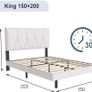 King Bed Frame White Upholstered Wooden Slat Bed Frame with Headboard Easy Assembly Underbed Storage Image 2