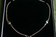 14k Yellow Gold 585 Pave  Heart Pendant 17" Popcorn Link Chain Necklace 12,85g and Box