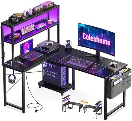 L Shaped Gaming Desk with LED Lights