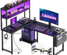 L Shaped Gaming Desk with LED Lights