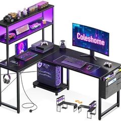 L Shaped Gaming Desk with LED Lights